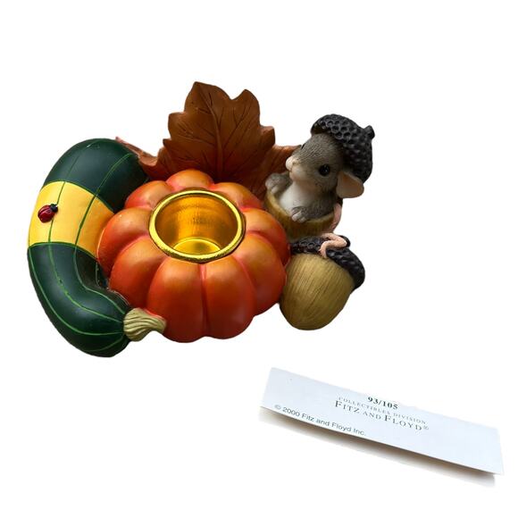 Charming Tails by Fitz and Floyd 2000 "Pumpkin Harvest" Candle Holder - Picture 6 of 7